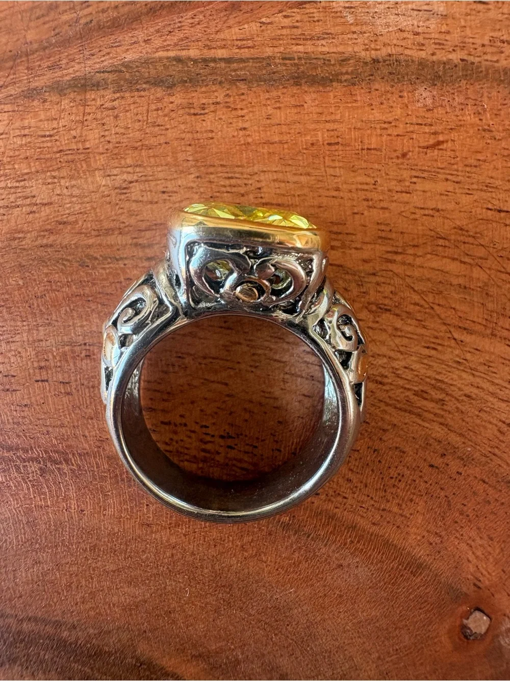 Vintage Yellow Cushion-Cut Statement Ring - Size 7.75